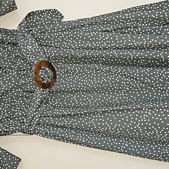 OPT Green Papin Short Balloon Sleeves Belted Midi Sundress Small Polka Dots - Picture 8 of 16